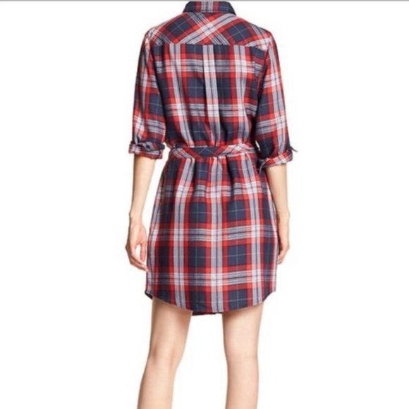 Banana Republic Plaid Long Sleeve Shirt Dress Red/Blue - Picture 2 of 11